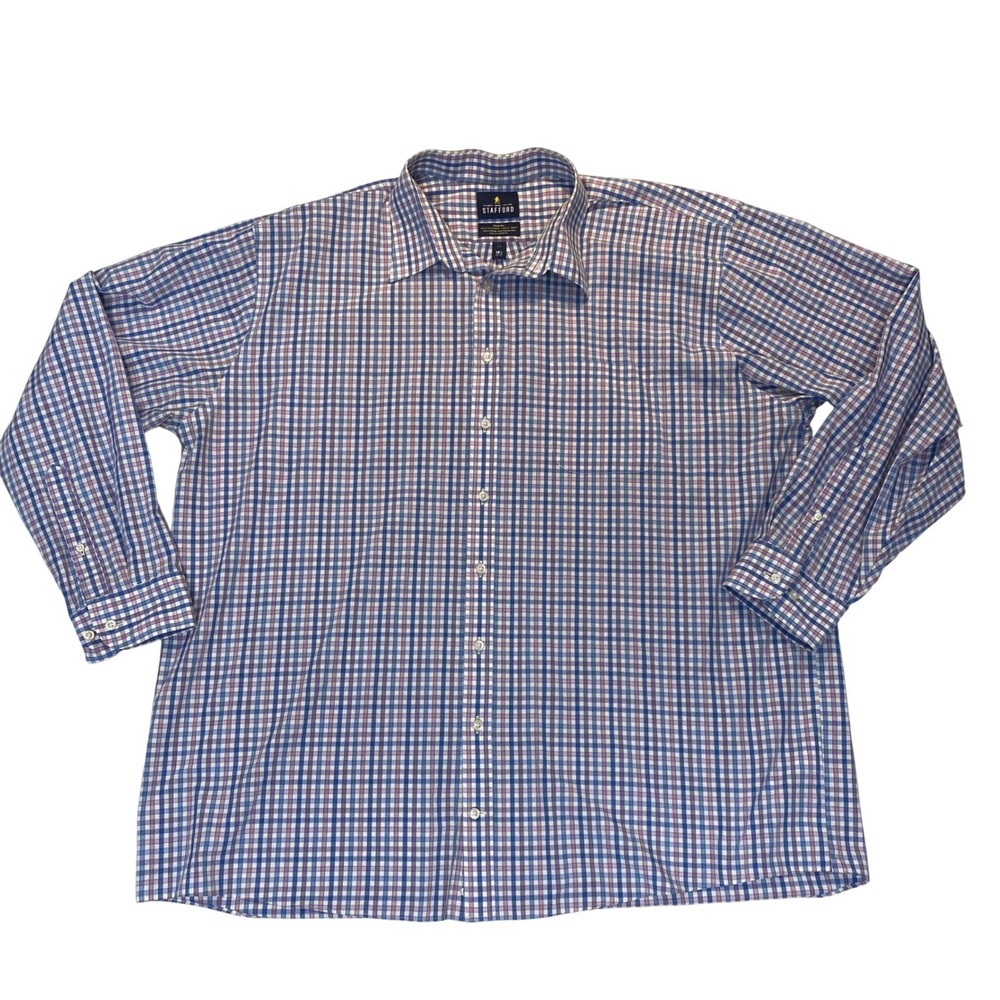Stafford Travel Performance‎ Super Shirt Mens 18.5 36-37 Big Blue Purple Check